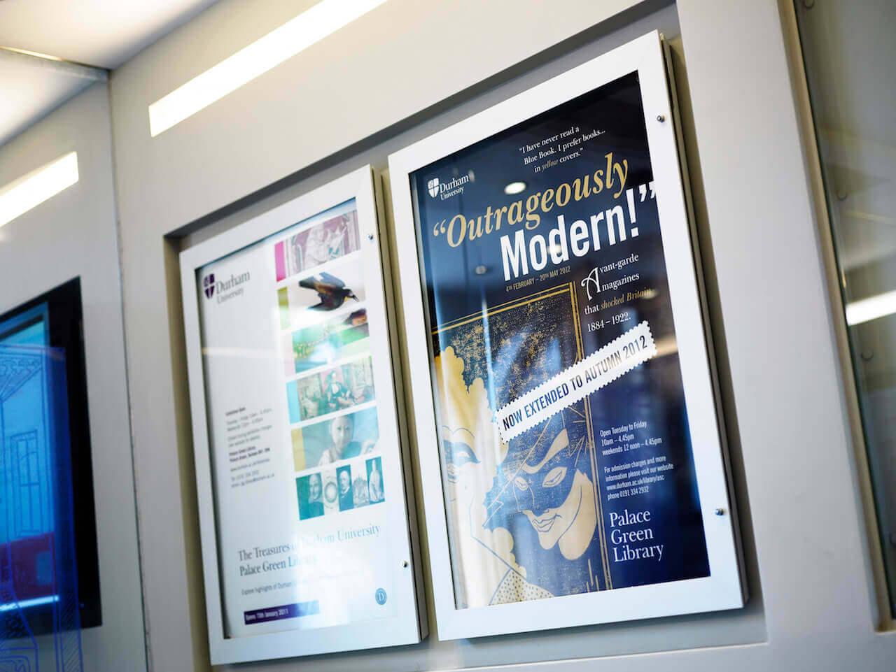 Robust wall-mounted poster frames at Palace Green Library